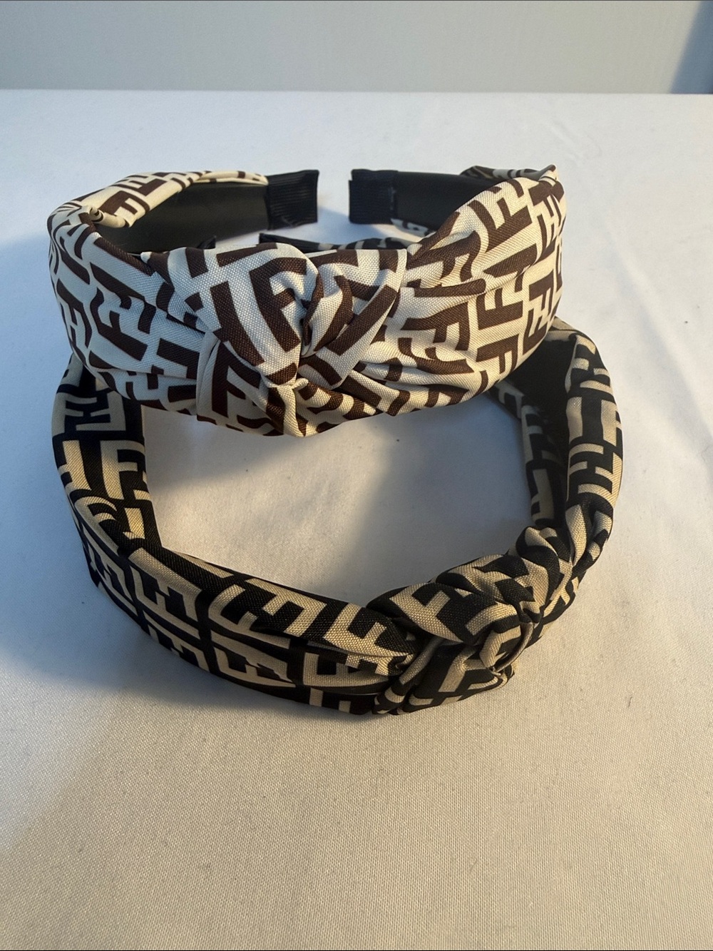 Patterned Knotted Headband Set - Black & Brown Geometric Print
